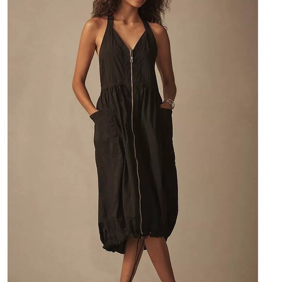 Daily Practice Sz MP Free Fall Black Parachute Drawstring Midi Dress Anthro - Picture 1 of 12